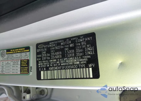 2015 Hyundai Santa Fe Gls из США, поврежденный, VIN KM8SMDHF5FU089400